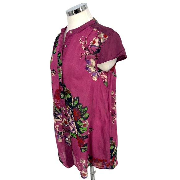 Soft Surroundings Bouquet of Roses Floral Short Sleeve Tunic Purple Size Small - Picture 7 of 14